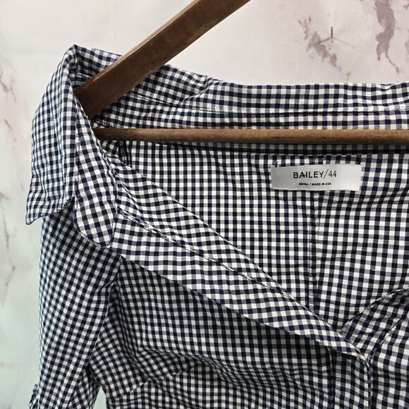 Bailey 44 Shirt Womens Small Navy White Button Up Gingham Picnic Off Shoulder - Picture 2 of 11